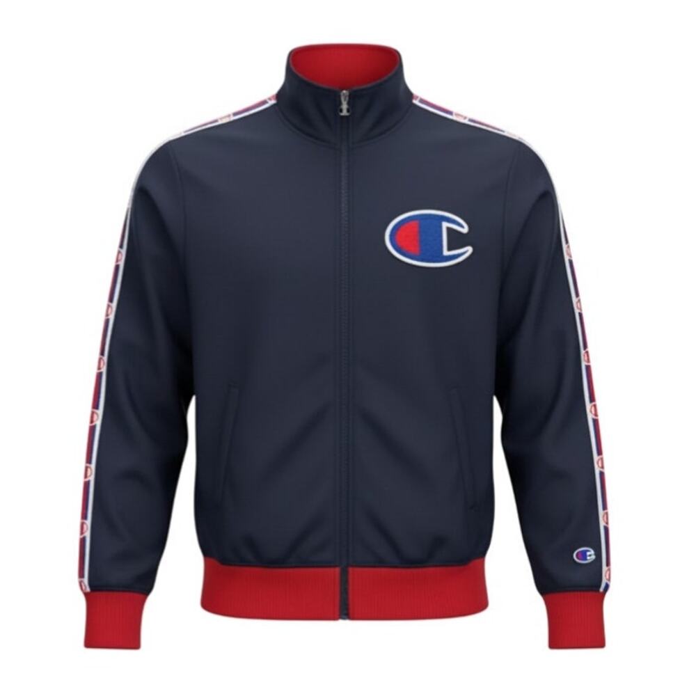 Champion Track Jacket Big C Logo Retro Striped Full Zip Navy Small